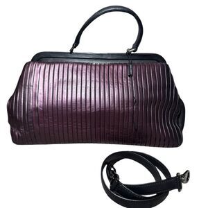 DOLCE & GABBANA Metallic Purple Pleated & Black Leather Doctor Bag Ltd Edition
